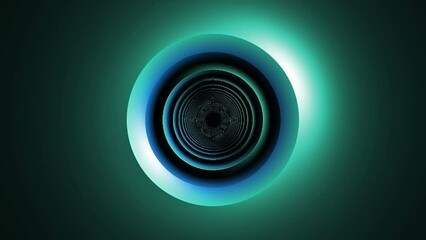 Canvas Print - Abstract 3D fractal rotating and zooming circle design element in blue and green color. Modern futuristic background, copy space for text or logo, 3D rendering