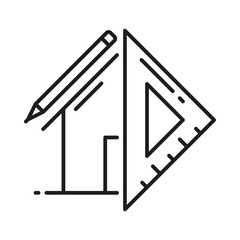 Aufkleber - Architect development and interior design icon, architecture plan of house, vector project in line sketch for blueprint. Apartments architect development and home building construction outline icon