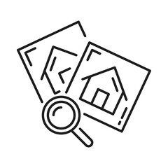 Aufkleber - Architecture, development and interior design icon, vector house apartments project. Home building and architect construction or design development and interior designer service line icon