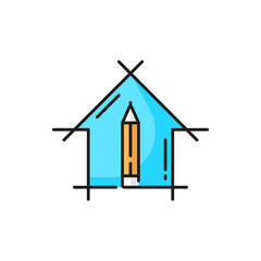 Aufkleber - Home construction draft, pencil and house vector architect development and exterior design element. Building drawing, technical engineer project