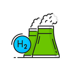 Wall Mural - Hydrogen production color icon, green energy H2 power plant, vector renewable fuel factory. Hydrogen production or oxygen cells electrolysis tank, turbine and gas station, bio industry line symbol