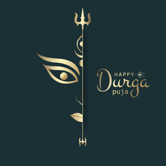 happy durga puja social media post . maa durga face gold color minimalist illustration