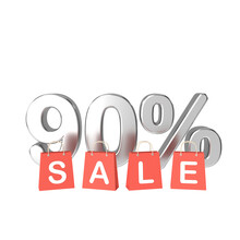 3D Ninety Percent Sale. 90% Sale. Sale Banner Decoration.