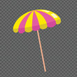 Pink and Yellow Striped Beach Umbrella Design Element Isolated on Transparent Background Vector Flat Design Element Summer Time Ice cream Equipment Swimming pool Umbrella Protect from summer's hot sun