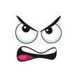 Cartoon grumble face, vector emoji with angry eyes and open mouth. Griper negative facial expression, growl feelings, comic murmur face isolated on white background