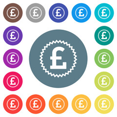 Poster - English Pound sticker alternate flat white icons on round color backgrounds