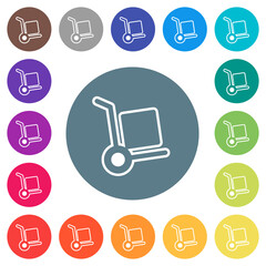 Wall Mural - Hand truck outline flat white icons on round color backgrounds