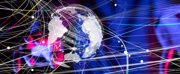 Poster - world Global network. Blockchain. 3D illustration. Neural networks and artificial intelligence. Abstract
