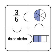 Wall Mural - Circle and bar fraction of three sixths in mathematics