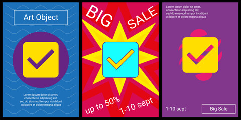 Poster - trendy retro posters for organizing sales and other events. large checkbox symbol in the center of e
