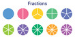 © SAMYA - Fraction circles. Fraction pie divided into slices