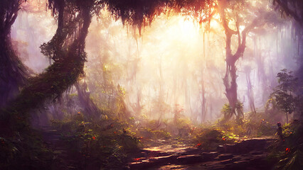 Wall Mural - perfect morning light in the forest