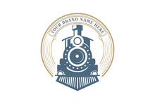 Circular Vintage Old Locomotive Train Machine Badge Emblem Logo Design Vector