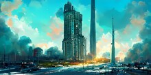 Scenery Of Futuristic Tower In Dystopian City Digital 