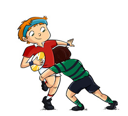 Sticker - Illustration of a rugby boy making a tackle