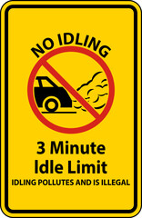 Wall Mural - No Idling 3 Minute Idle Limit Sign On White Background