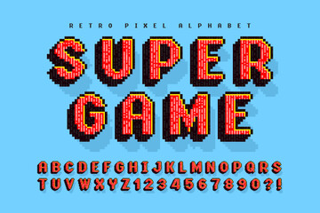 Fototapete - Pixel vector alphabet design, stylized like in 8-bit games