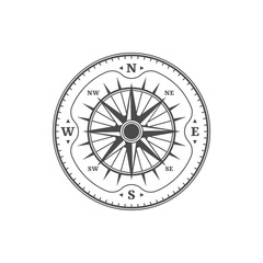  Sailor compass, nautical journey symbol. Windrose star pictogram, exploration era ancient compass vector icon. Travel adventure vintage symbol or medieval map direction sign