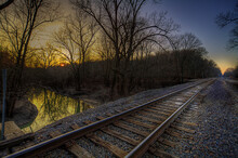 A Winter Sunset Over Clines Branch At The Seventy-Six Conservation Area In Perry County Missouri.  