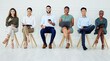 © Anela R/peopleimages.com - Diversity and ux web design team interview with technology waiting for recruitment or hiring team. Portrait of online webdesign people ready to recruit for a cyber, tech and digital work logo