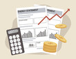© Viktoria - vector illustration in a flat style on the theme of energy crisis, increase in electricity prices. electric bill, calculator, stack of coins and up arrow