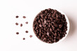 Directly above view of fresh chocolate chips in bowl over white background