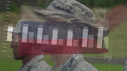 Poster - Animation of data processing over flag of russia and diverse male soldiers