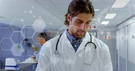 Poster - Animation of caucasian male doctor in hospital over data processing