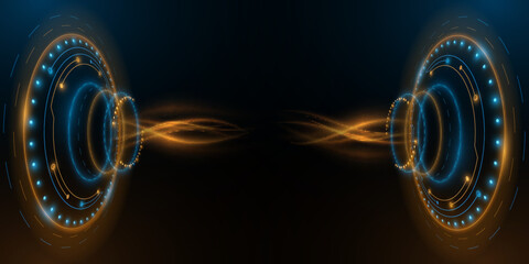Poster - futuristic technology background. digital hud elements with blue and orange light effect of glowing 