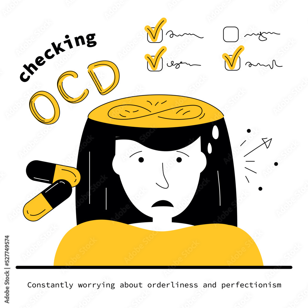 obsessive Syndrome OCD and intrusive thoughts and checking things. Vector  illustration obsessive compulsive disorder symptoms of human fear, neurosis  and panic attack. の Stock ベクター | Adobe Stock