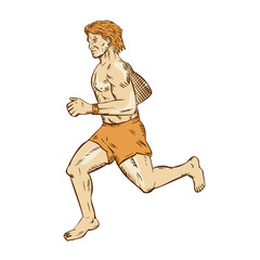 Poster - Barefoot Runner Running Side Etching