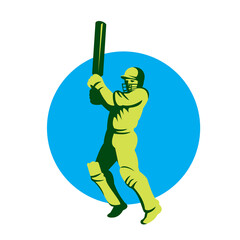 Wall Mural - Cricket Player Batsman Batting Circle Retro