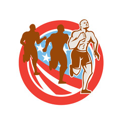 Wall Mural - American Crossfit Runners USA Flag Circle Retro