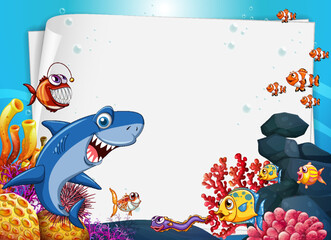 Wall Mural - Underwater blank banner with sea animal