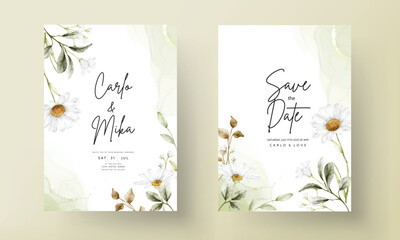 Sticker - elegant daisy flower wedding invitation card template