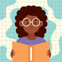 Sticker - afro girl reading yellow book