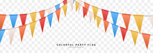 Orange, Yellow, Red, White, Blue, Colorful Flag Party Decoration Element On Transparent Background, 3D Vector Illustration