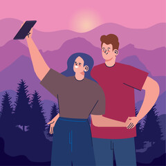 Sticker - couple taking a selfie in the forest