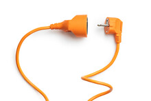 Disconnected Orange Electric Plug And Socket Isolated On White Background.