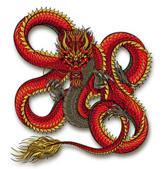 Wall Mural - Japan red dragon tattoo illustration