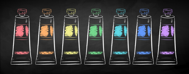 Wall Mural - vector colorful chalk drawn set of paint tubes
