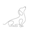 Vector isolated sitting dachshund side view colorless black and white contour one single line drawing