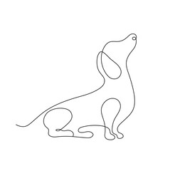 Wall Mural - Vector isolated sitting dachshund side view colorless black and white contour one single line drawing