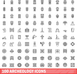 Sticker - 100 archeology icons set. Outline illustration of 100 archeology icons vector set isolated on white background