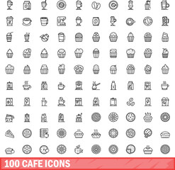 Poster - 100 cafe icons set. Outline illustration of 100 cafe icons vector set isolated on white background