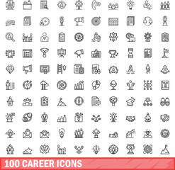 Poster - 100 career icons set. Outline illustration of 100 career icons vector set isolated on white background
