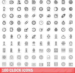 Poster - 100 clock icons set. Outline illustration of 100 clock icons vector set isolated on white background