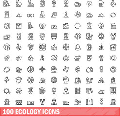 Poster - 100 ecology icons set. Outline illustration of 100 ecology icons vector set isolated on white background