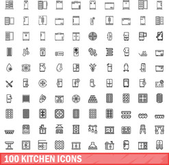 Wall Mural - 100 kitchen icons set. Outline illustration of 100 kitchen icons vector set isolated on white background