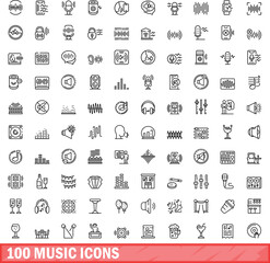Poster - 100 music icons set. Outline illustration of 100 music icons vector set isolated on white background